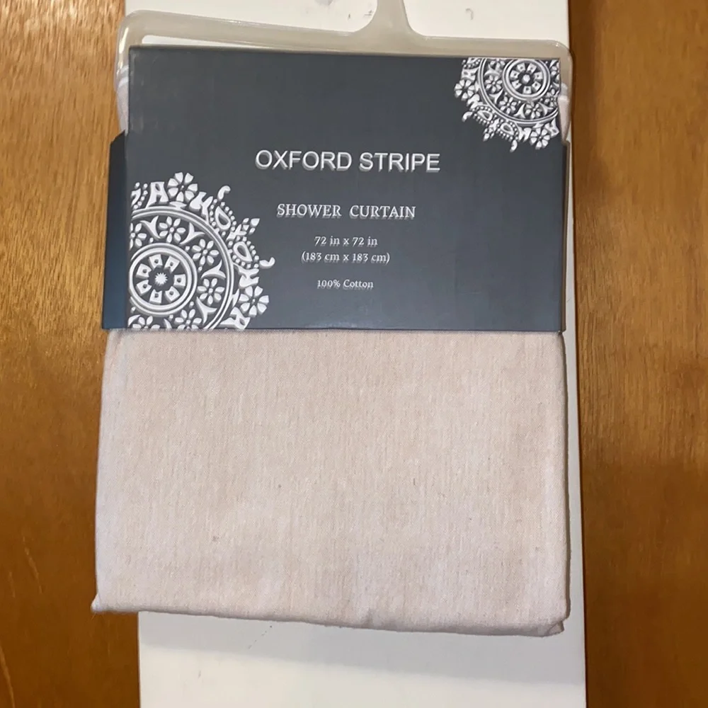 🧁 NWT Oxford Stripe 100% Cotton Tan Shower Curtain